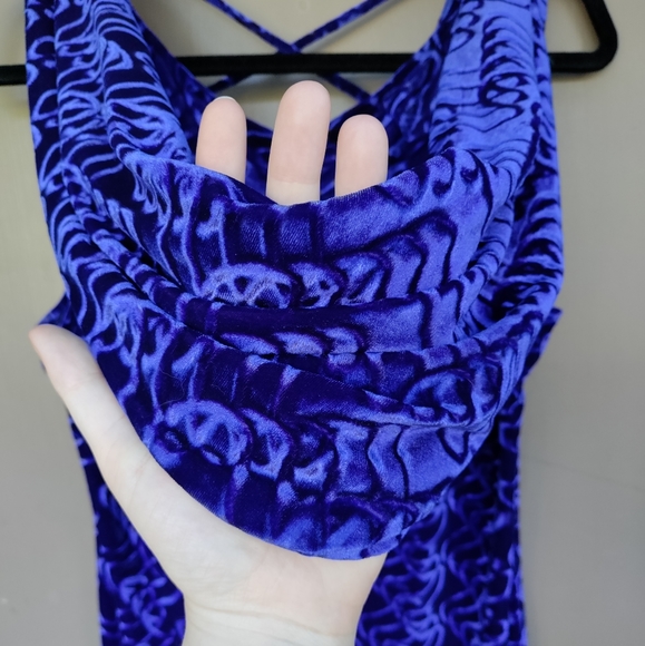 Cartise International Blue Velvet Patterned Maxi Dress Sleeveless Drape Front - Picture 5 of 8